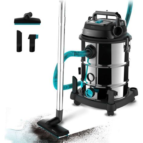 Cecotec Aspirador de Sólidos y Líquidos de 30 L Conga Rockstar Wet & Dry Steel Pro. 1600 W, 23 kPa, Sistema de Drenado