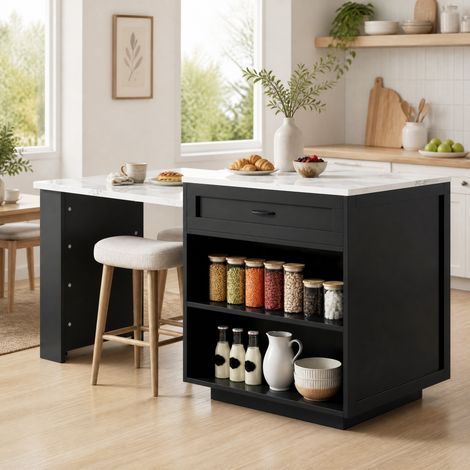 Mobile cucina estensibile con vano contenitore 98-204 x 70 x 93,5 cm nero HAVRYA (1/5)