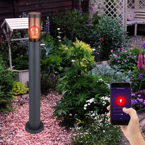 Lampada da terra lampada da terra in acciaio inox fumo antracite piantana da esterno giardino, controllo tramite app dimmerabile, 1x Smart RGB LED 10W 806Lm bianco caldo, DxH 7.6x80 cm