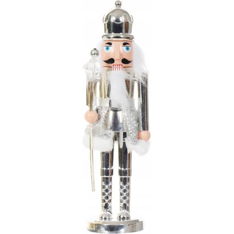 Figura decorativa navideña Schiaccianoci plateada 28 cm
