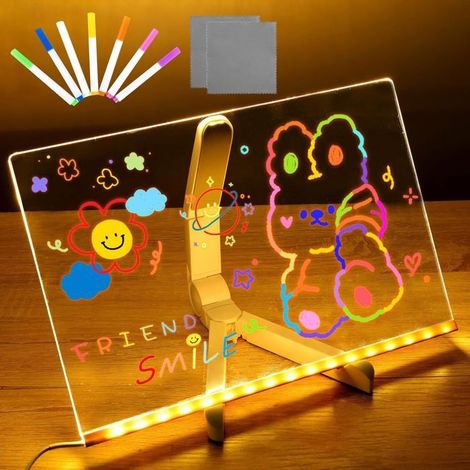Tableau dessin lumineux Message Effaçable LED, 20CM30CM Tablette Lumineuse Dessin Stylo 7Couleurs PLANCHE A DESSIN TABLE A DESSIN (1/5)