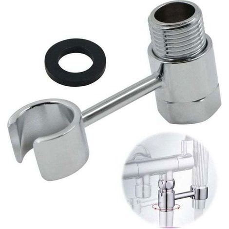 Support de pommeau de douche - PZCC - Raccord 20 mm - Réglable 360° - Sans perçage - Laiton chromé (1/4)