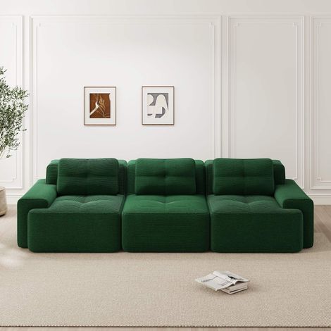 Canapé d'angle modulable nuage 3 places velours côtelé, assise profonde,
sans montage, confortable, design moderne, vert (1/5)