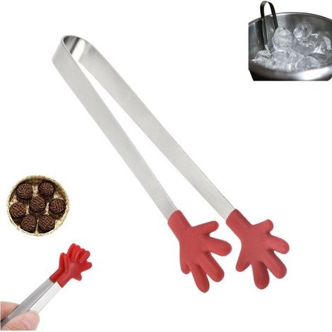 Pince alimentaire en silicone (1 pièce), mini pince alimentaire pour desserts, buffets et fêtes, rouge, 14,5 x 3 x 5 cm (1/5)