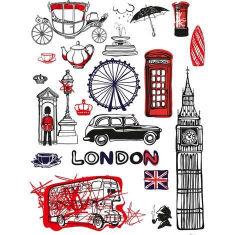 sticker mural Londres noir et rouge  - Sanders & Sanders