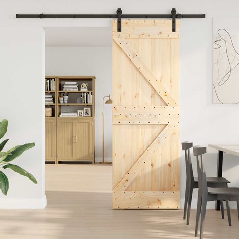 Puerta Corredera  Natural y negro 70 x 210 cm (213,5 cm)