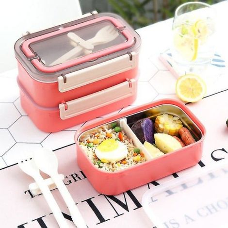 Boîte à lunch pour enfants avec double couche et cuillère et fourchette en acier inoxydable (rose) rose, style 1 (1/3)