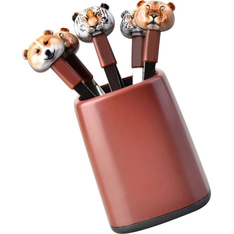 Ensemble de couverts fourchette, motif animal de dessin animé, acier inoxydable, léger et portable, marron