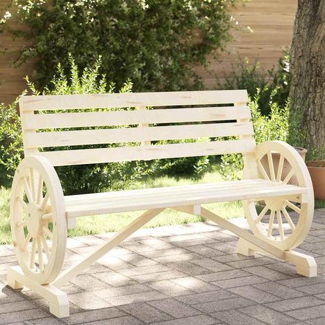 Banc de jardin 2 places en bois de sapin massif avec accoudoirs roue de chariot 121,5 cm - PANGIVO (1/5)