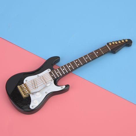 Guitare Électrique Miniature Bois 14 cm avec Support - Décoration Bureau Collection (Noir) (1/4)