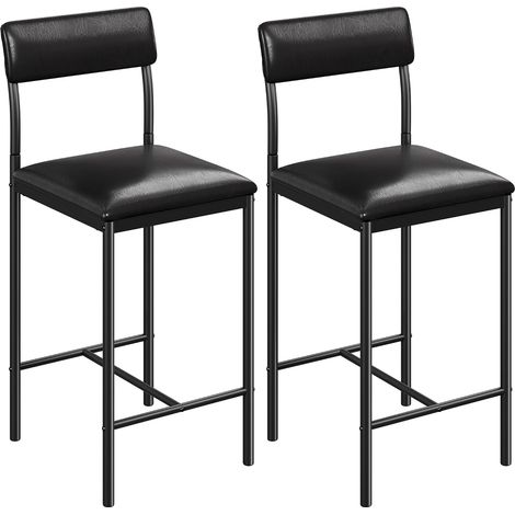 Lot de 2 tabourets de Bar industriels avec Assise et Dossier rembourrés pour Cuisine/Salle à Manger, chaises de Bar avec Repose-Pieds Ergonomique, Noir (1/5)