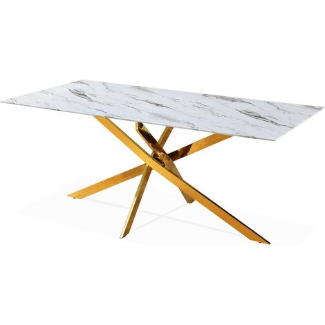 Table rectangulaire en verre effet marbre et pieds doré Jodie (1/5)