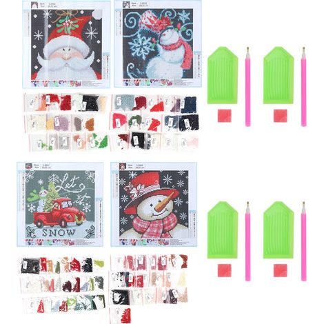 Kit de 4 tableaux diamants Noël, peinture complète à poser, DIY maison pour adultes débutants, art du strass (1/5)