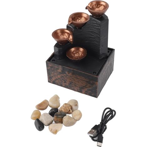 Haofy Mini Fontaine à Eau USB avec Son Apaisant, avec Lumières LED, Galets Organiques et Sons Apaisants pour Décoration Intérieure, Fontaine de Table 6,8 X 4,4 X 3,6 Pouces