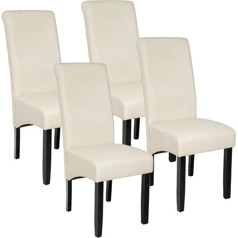 Lot de 4 Chaises de Salle à Manger crème aspect simili cuir avec pieds en bois résistants (1/5)