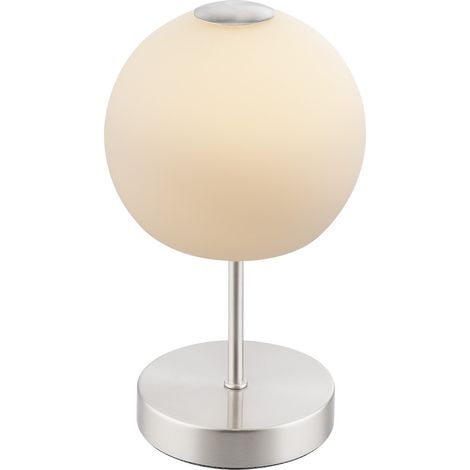 Globo Trude Lampe de table Globe en nickel mat, abat-jour en verre opale, LED 3000 K