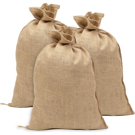 Lot de 3 Sacs en Toile de Jute 41 x 60 cm – 400 g/m² Résistants – Capacité 15 kg – Sacs de Jardin, Récolte, Déchets Verts, Stockage Pommes de Terre, Bois, Fruits et Légumes (1/2)