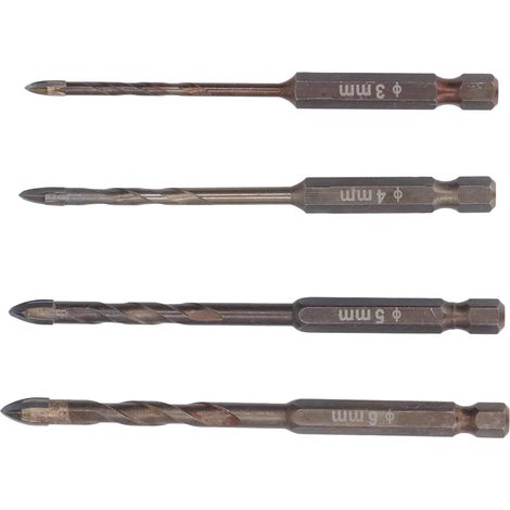 Ensemble 4 Forets à Maçonnerie 3, 4, 5, 6 mm pour Béton Carrelage Ardoise Verre Plastique Perçage (1/5)
