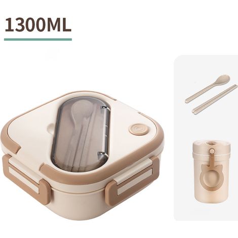 Boîte à bento à compartiments en plastique, isotherme et étanche, idéale pour l'école et les devoirs, compatible micro-ondes, couleur kaki. (1/5)