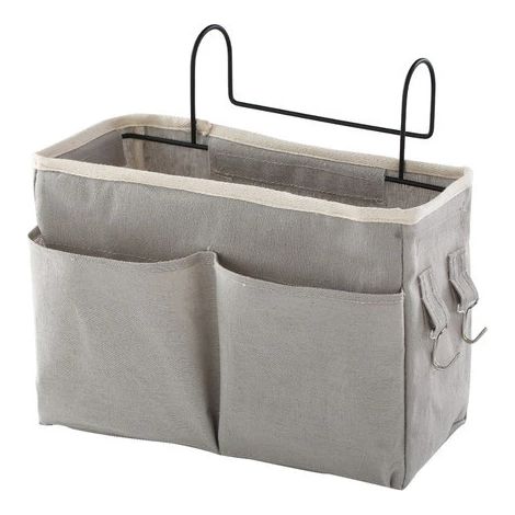 1 pochette de lit (grise), organisateur de lit en toile imperméable, panier suspendu pour tête de lit, pochette de lit pour la maison, le bureau ou l'école (1/5)