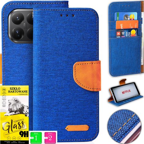 Étui pour Xiaomi 15T Pro : étui portefeuille magnétique en toile avec verre trempé. (1/5)