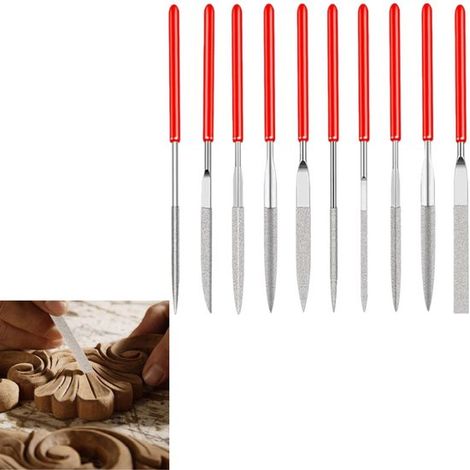 10er-Pack Mini-Diamantnadelfeilen-Set (silber, 2x100mm), Entgratungs- und Polierset für Schmuck und Modelle.