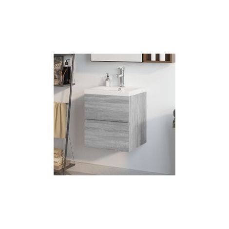 Meuble lavabo avec bassin intégré Sonoma gris Bois d'ingénierie