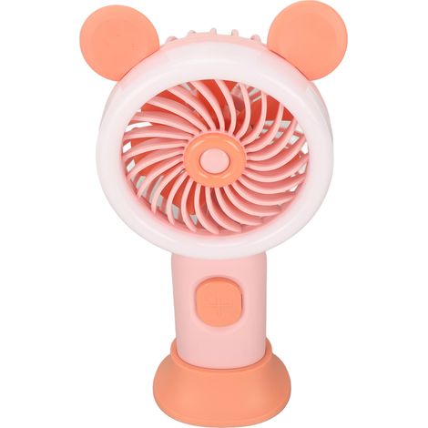 Ventilateur portable à 3 vitesses réglables, rechargeable par USB, avec poignée ergonomique et mini ventilateur à main et lumière éblouissante pour enfants et étudiants (rose).