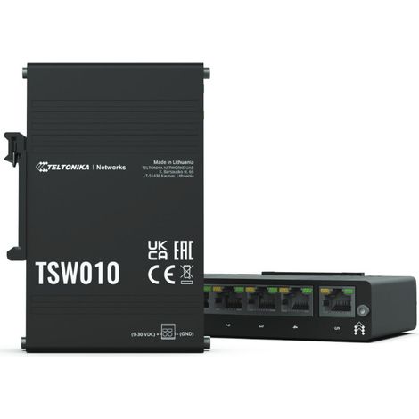 Teltonika TSW010 DIN Rain Switch 5 x Fast Ethernet (10/100) Energía sobre Ethernet (PoE) Negro (1/2)