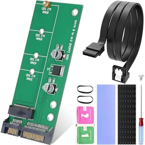 Adaptateur M.2 NGFF SATA vers SATA III 22 Broches, clé M2 B/B + clé M 2280 2260 2242 2230 mm Convertisseur Haute Vitesse vers 2,5 Pouces avec kit de Dissipation Thermique et câble (1/5)