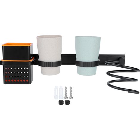 Étagère de salle de bain en aluminium multifonctionnelle, support pour sèche-cheveux et porte-brosse à dents. (1/5)