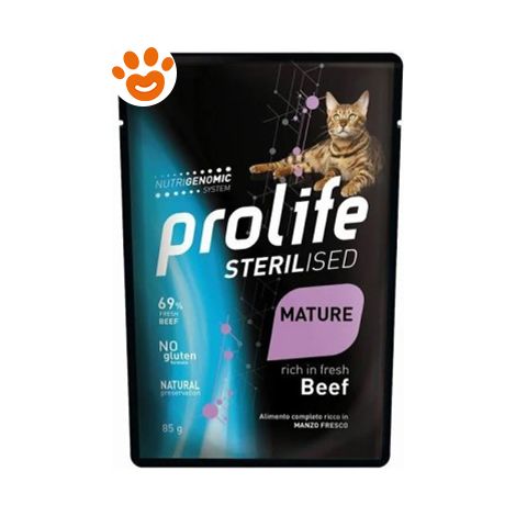 Prolife Cat Sterilised Mature Manzo - Prolife Cat Sterilised Mature Manzo - Bustina Da 85 Gr
