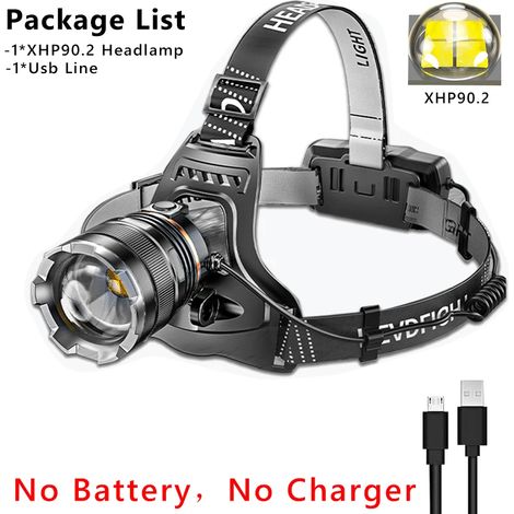 (A-XHP90.2-FR) Lampe frontale améliorée 30 000 lm avec capteur, lampe de pêche XHP90, lampe torche rechargeable USB avec batterie 18650 (1/5)
