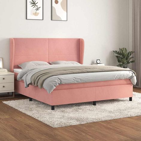 Cama box spring con colchón terciopelo rosa 180x200 cm (1/5)
