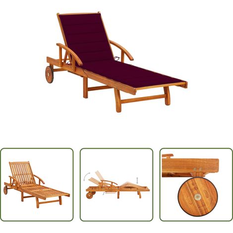 Chaise longue bois acacia - Chaise longue de jardin avec coussin Bois d'acacia solide (1/5)