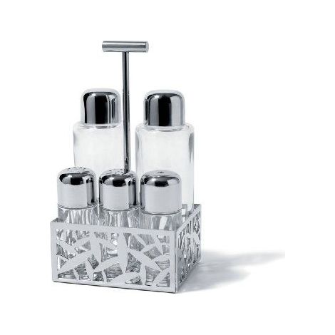 alessi Cactus set de condimentos plateado transparente