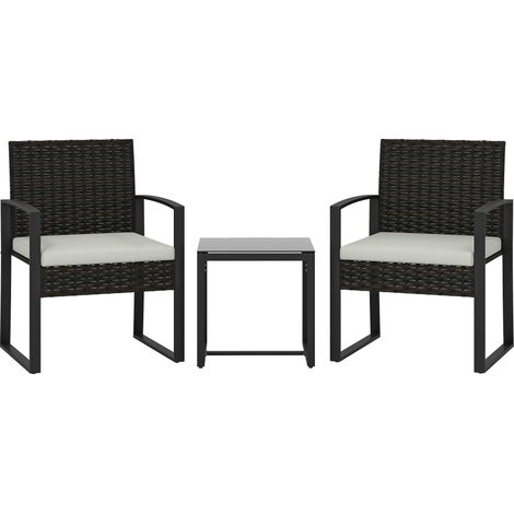 Balkonmöbel-Set für den Außenbereich, Rattan, gepolstert, 3-teilig