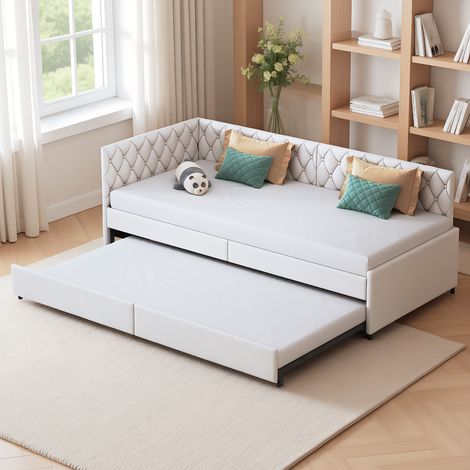 Multifunktionales Schlafsofa 90x200 cm, Tagesbett und Sofa in einem mit Lattenrost, Modernes Ausziehbett, für Gästezimmer, Wohnzimmer und kleine Räume, Velour Beige (Ohne Matratze)