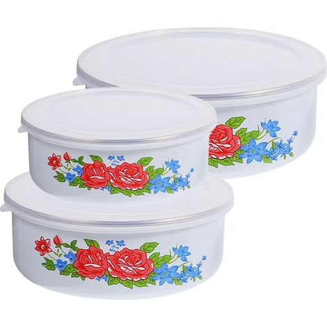 Ensemble de 3 boîtes conservation Bento portables en émail (1/5)
