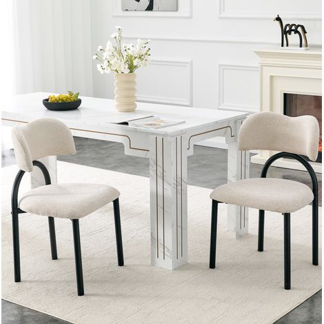 Lot de 2 chaises de salle à manger beiges en tissu, dossier rembourré et piètement en métal noir (1/5)