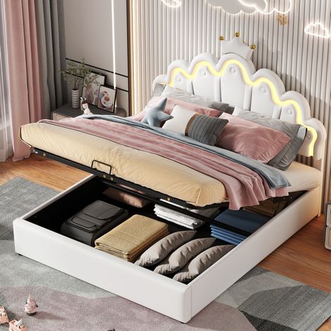 Letto letto matrimoniale contenitore 140x200 LED bianco OKMYHOME