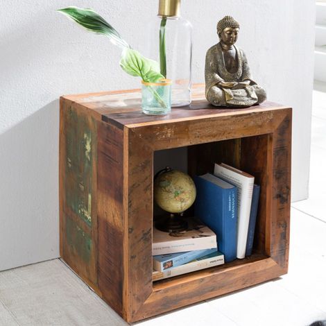 Cube de rangement45x45x45cm en manguier recyclé multicolore - ORHAN (1/3)