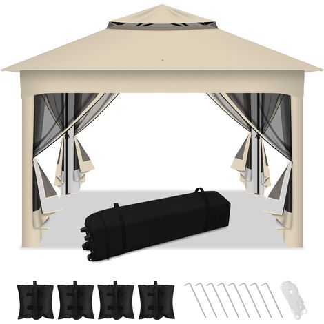 SWANEW Pergola pieghevole da giardino con zanzariera 3,3x3,3x2,7M beige