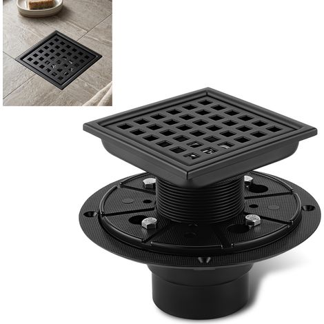 Drain de Douche carré , Noir Mat, kit de vidange de Sol de Douche en Acier Inoxydable avec Bride, Grille Amovible, Filtre à Cheveux, ne Convient Pas pour la Baignoire (1/5)