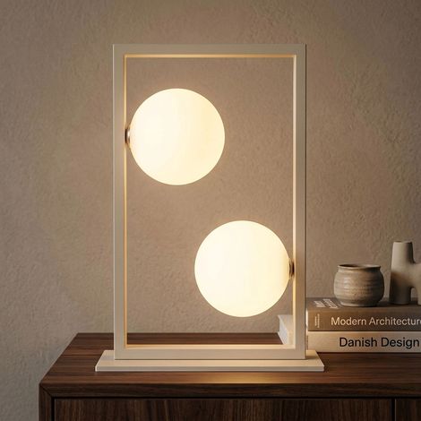 Tischleuchte Beistelllampe Leselampe Metall sandfarben matt opal H 40 cm (1/5)