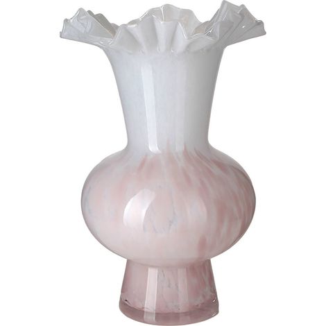 Vase en verre rose au col ondulé - rose (1/2)