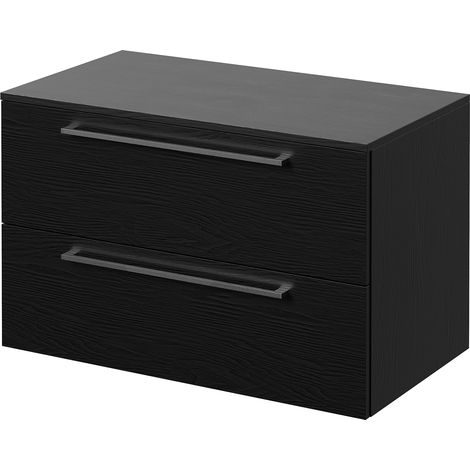 Napoli 460 Nero Oak 800mm Wall Mounted 2 Drawer Vanity Unit for Countertop Basins - 800mm - Chrome 480mm Handle