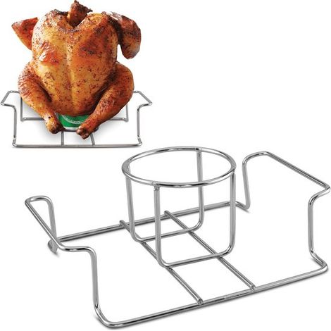 Porte-canette de bière en acier inoxydable pour barbecue, support pour poulet adapté au grill et fumoir, idéal pour barbecue en plein air, pique-nique et camping (1/5)