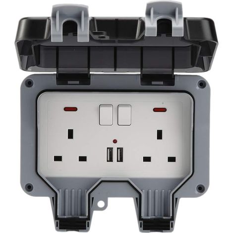 Prise d'extérieur étanche IP66, 13 A, prise électrique murale avec interrupteur résistant aux intempéries avec port de charge USB (1/5)