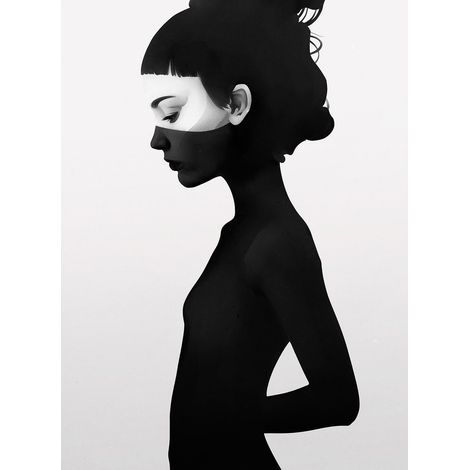 Papier peint panoramique femme noir & blanc | Tapisserie panoramique noir & blanche chambre ado | Papier peint panoramique moderne idéal salon - 192 X 260 cm (4 pièces) (1/2)